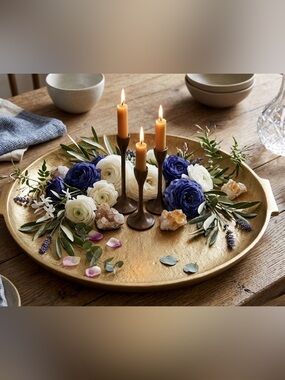 Large 16” Textured Gold Metal Serving Tray | Modern Decor